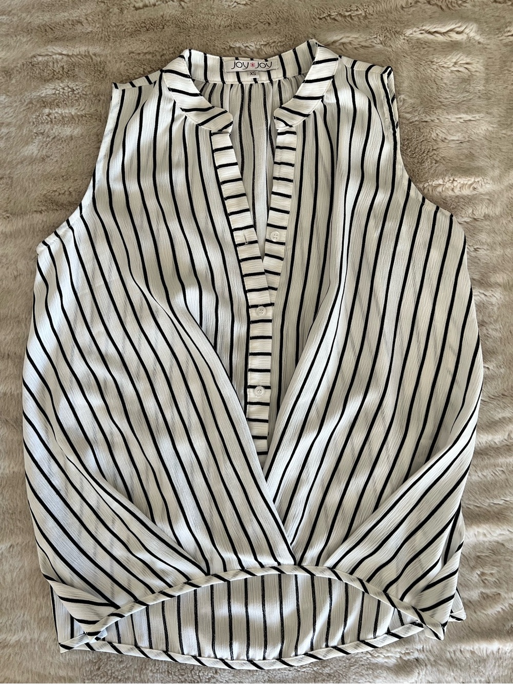 Joy*Joy White & Black Stripe Sleeveless Summer Top, Breathable Fabric, Size XS